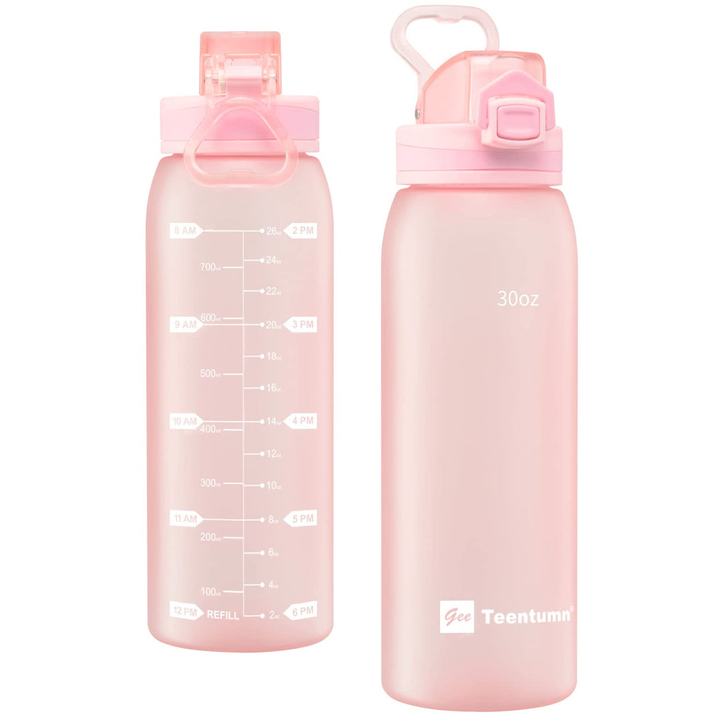 30oz Sport Water Bottle with Time Markers, Large Durable Gym Plastic Bottle for Fitness, Outdoor Enthusiasts, Leakproof (Pack of 1)