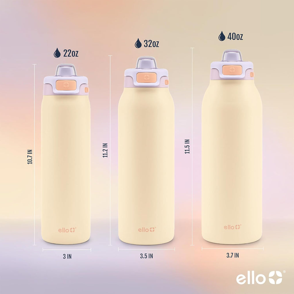 Ello Pop & Fill Insulated Stainless Steel Water Bottle with Quick Fill Lid, Leakproof Locking, Sip or Chug Spout, BPA-Free, Double Wall Vacuum Insulated for Sports, Travel & School- 22oz / 32oz / 40oz