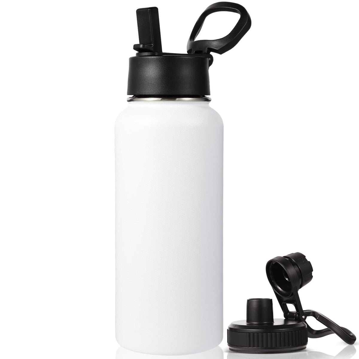 Neihepal 32 oz Insulated Water Bottles Bulk with 2 Lids (Straw & Spout Lid), Stainless Steel Double Wall Water Bottle, Keeps Cold 24H & Hot 12H (Eight Color,8 Pack)