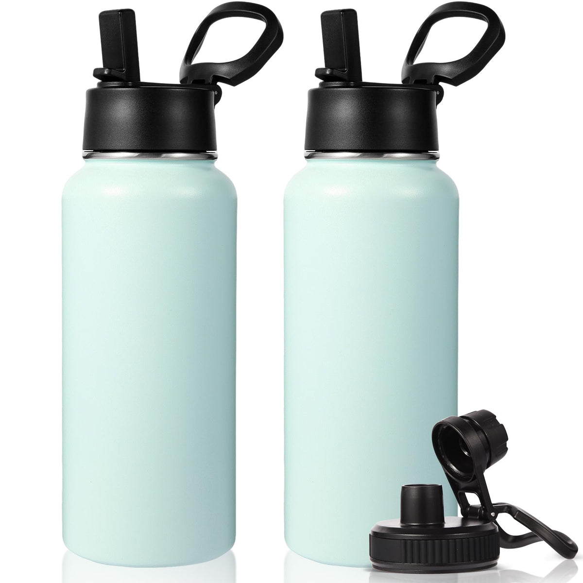 Neihepal 32 oz Insulated Water Bottles Bulk with 2 Lids (Straw & Spout Lid), Stainless Steel Double Wall Water Bottle, Keeps Cold 24H & Hot 12H (Eight Color,8 Pack)