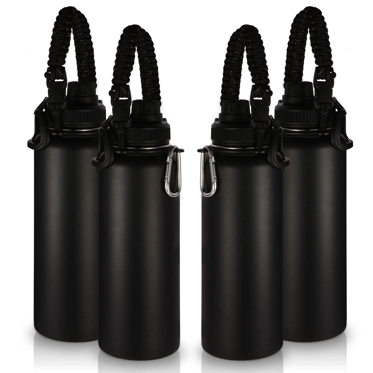 Volhoply Insulated Water Bottles Bulk 8 Pack, 40 oz Stainless Steel Sports Bottle with Paracord Handle Spout Lid, Vacuum Metal Travel Cups with Wide Mouth,Reusable Large Water Cup(Army Green,8 Set)