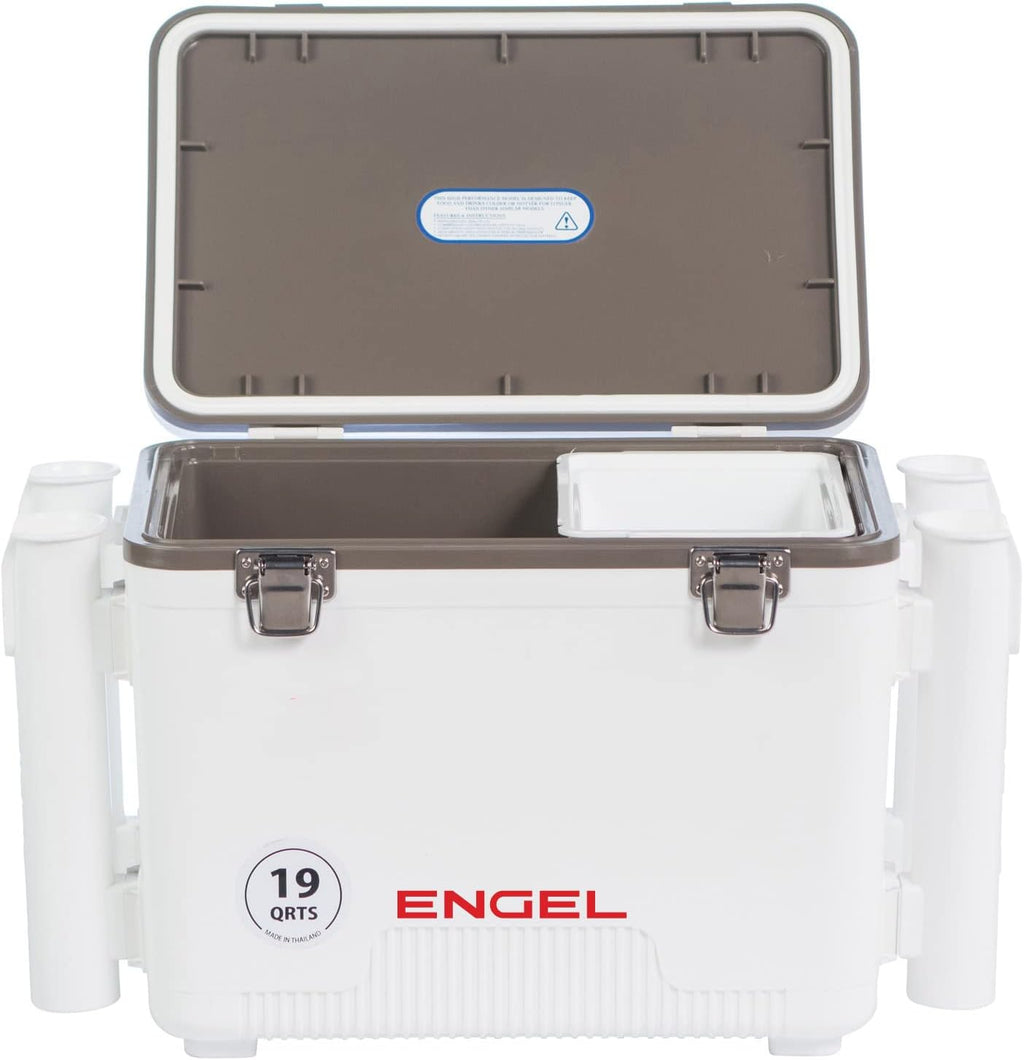 Engel UC19 19qt Leak-Proof, Air Tight, Fishing Drybox Cooler with Built-in Fishing Rod Holders, Also Makes The Perfect Small Hard Shell Lunchbox for Men and Women