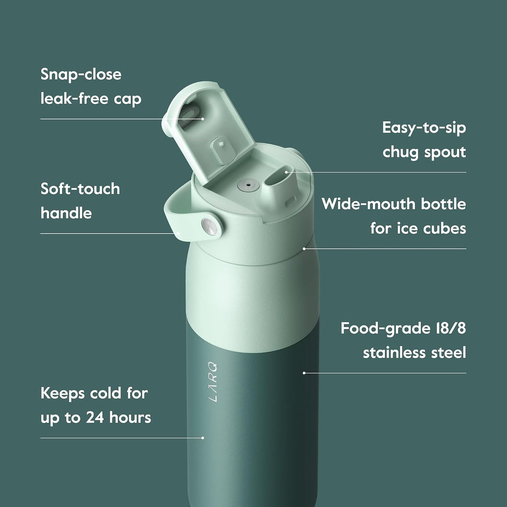 LARQ Twice as Nice Set Bottle Swig Top 34oz - Insulated Stainless Steel Water Bottle With Built-In Silicone Handle, Eucalyptus Green & Luberon Lavender