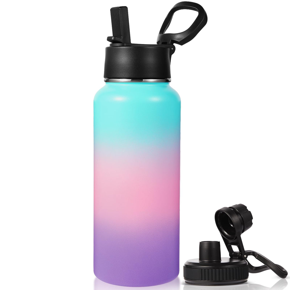 Neihepal 32 oz Insulated Water Bottles Bulk with 2 Lids (Straw & Spout Lid), Stainless Steel Double Wall Water Bottle, Keeps Cold 24H & Hot 12H (Eight Color,8 Pack)