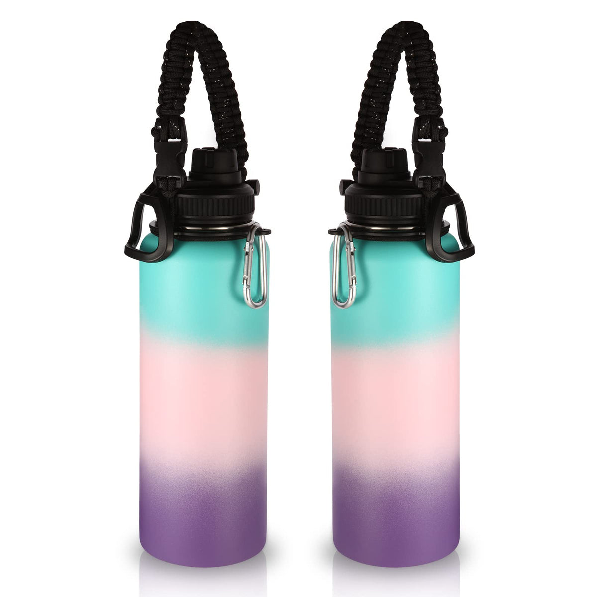 Volhoply Insulated Water Bottles Bulk 8 Pack, 40 oz Stainless Steel Sports Bottle with Paracord Handle Spout Lid, Vacuum Metal Travel Cups with Wide Mouth,Reusable Large Water Cup(Army Green,8 Set)