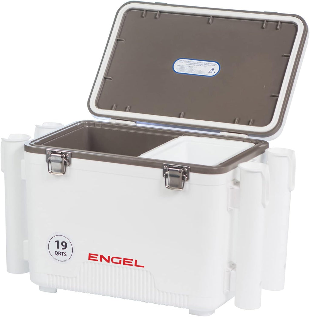 Engel UC19 19qt Leak-Proof, Air Tight, Fishing Drybox Cooler with Built-in Fishing Rod Holders, Also Makes The Perfect Small Hard Shell Lunchbox for Men and Women