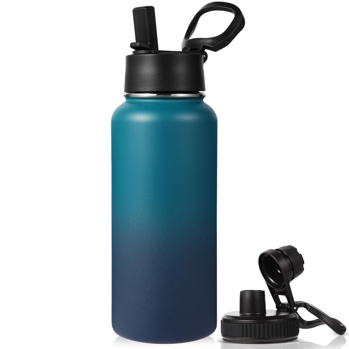 Neihepal 32 oz Insulated Water Bottles Bulk with 2 Lids (Straw & Spout Lid), Stainless Steel Double Wall Water Bottle, Keeps Cold 24H & Hot 12H (Eight Color,8 Pack)