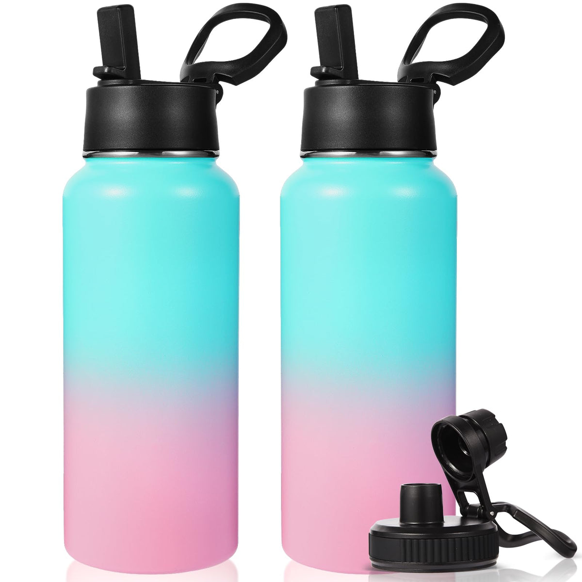 Neihepal 32 oz Insulated Water Bottles Bulk with 2 Lids (Straw & Spout Lid), Stainless Steel Double Wall Water Bottle, Keeps Cold 24H & Hot 12H (Eight Color,8 Pack)