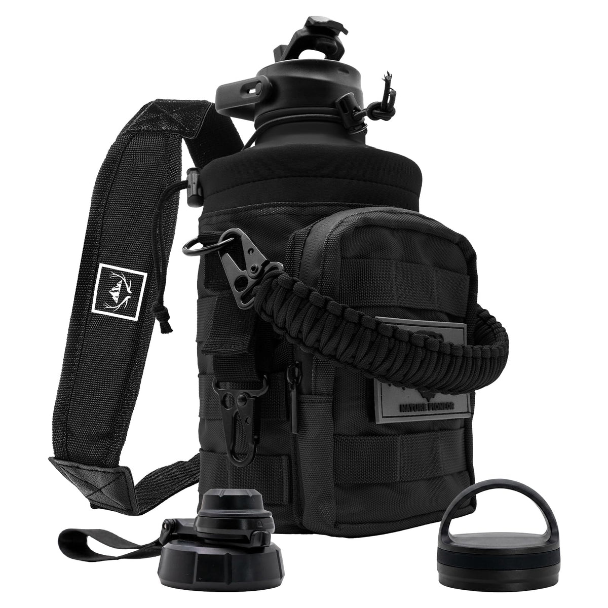 NATURE PIONEOR 64 oz Tactical Water Bottle with MOLLE Bottle Pouch & 3 Lids