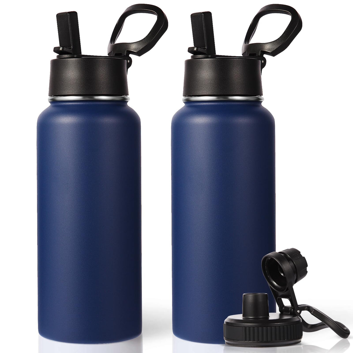 Neihepal 32 oz Insulated Water Bottles Bulk with 2 Lids (Straw & Spout Lid), Stainless Steel Double Wall Water Bottle, Keeps Cold 24H & Hot 12H (Eight Color,8 Pack)