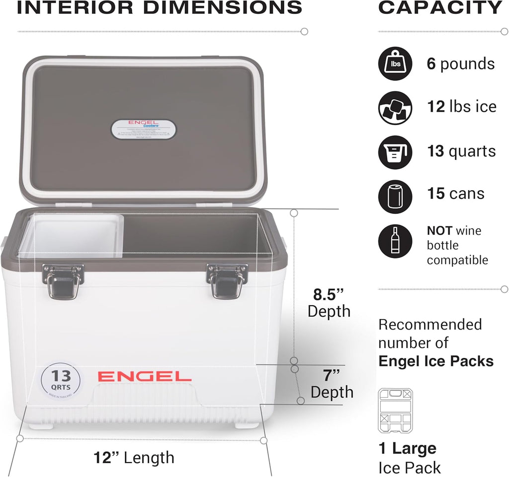 Engel UC13 13qt Leak-Proof, Air Tight, Drybox Cooler and 32°F Cooler Packs for Boating, Camping, Fishing, Hiking & Food Storage