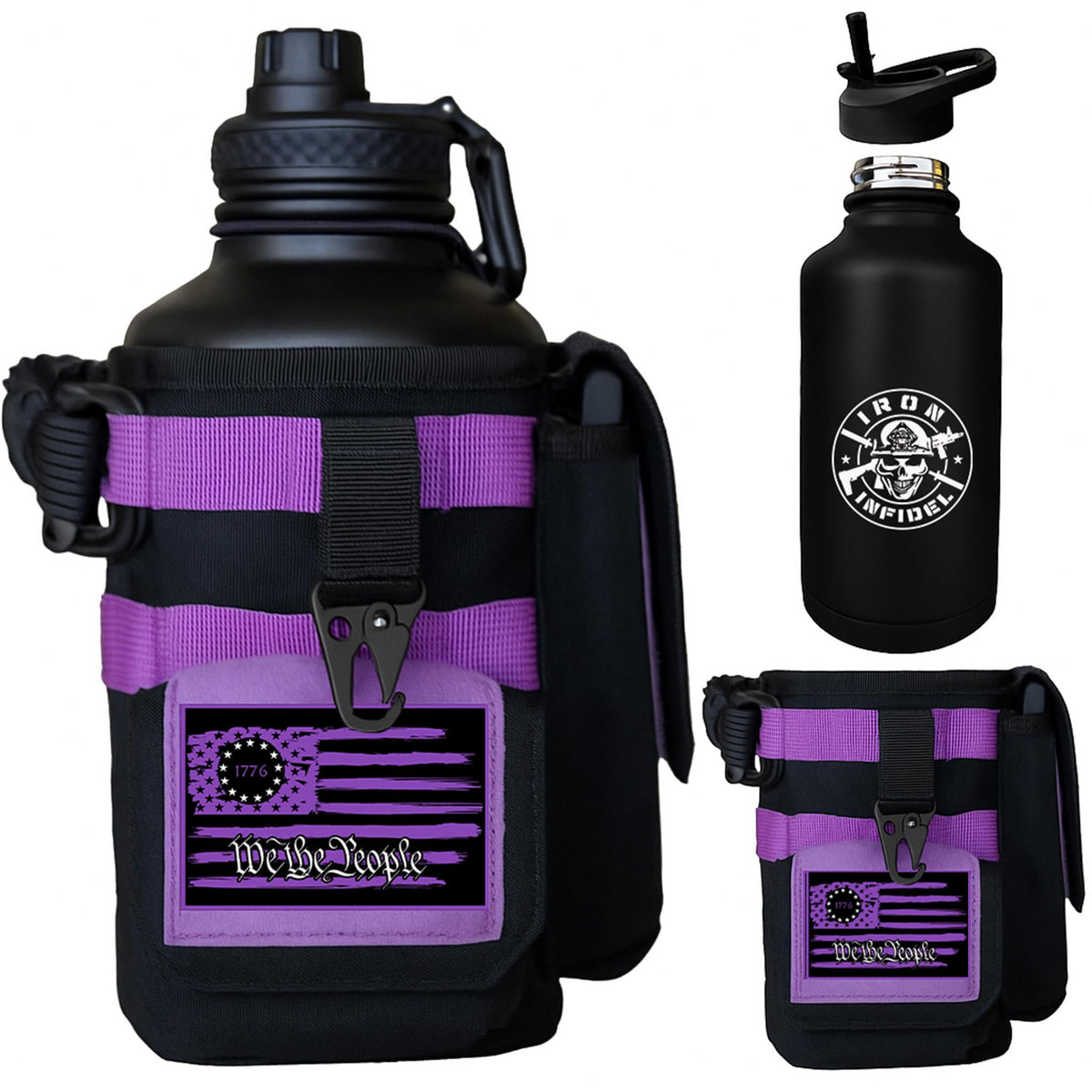 Iron Infidel Battle Bottle - One Gallon Insulated Water Bottle with Dual Carry Handles - 128 oz Tactical Stainless Steel Water Jug & Rugged Extra Large Sleeve With Storage (OCP Camo 128 Ounces)