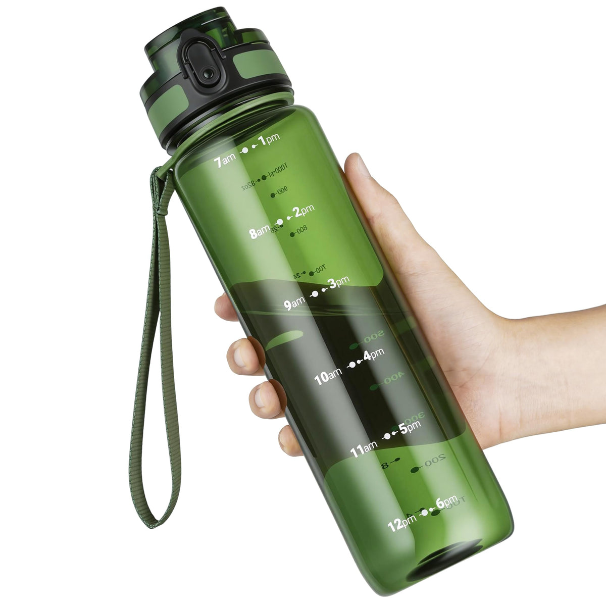 OLDLEY 32 oz Water Bottle, Motivational Water Bottle with Time Marker, Sports Water Bottle With Strap, Leakproof & BPA Free Large Water Bottles for School, Gym, Travel, Outdoor, Tritan, Transparent