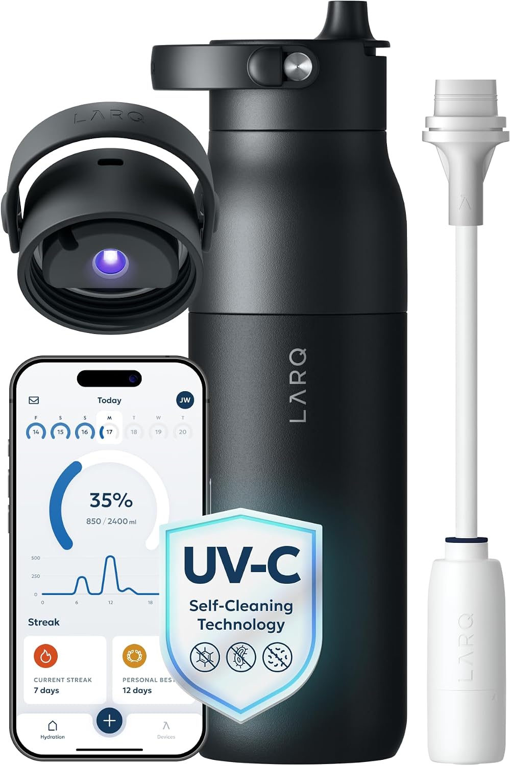 LARQ PureVis 2 Smart UV-C Self-Cleaning Insulated Water Bottle Filter Straw