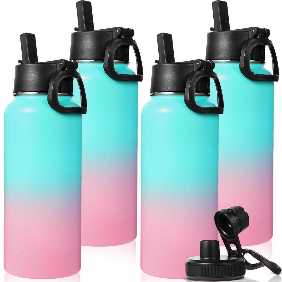 Neihepal 32 oz Insulated Water Bottles Bulk with 2 Lids (Straw & Spout Lid), Stainless Steel Double Wall Water Bottle, Keeps Cold 24H & Hot 12H (Eight Color,8 Pack)