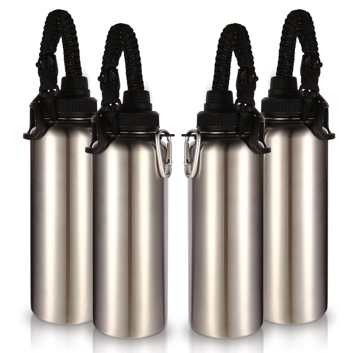 Volhoply Insulated Water Bottles Bulk 8 Pack, 40 oz Stainless Steel Sports Bottle with Paracord Handle Spout Lid, Vacuum Metal Travel Cups with Wide Mouth,Reusable Large Water Cup(Army Green,8 Set)
