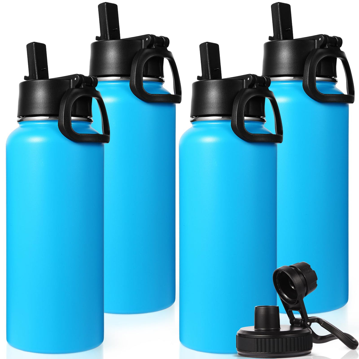 Neihepal 32 oz Insulated Water Bottles Bulk with 2 Lids (Straw & Spout Lid), Stainless Steel Double Wall Water Bottle, Keeps Cold 24H & Hot 12H (Eight Color,8 Pack)