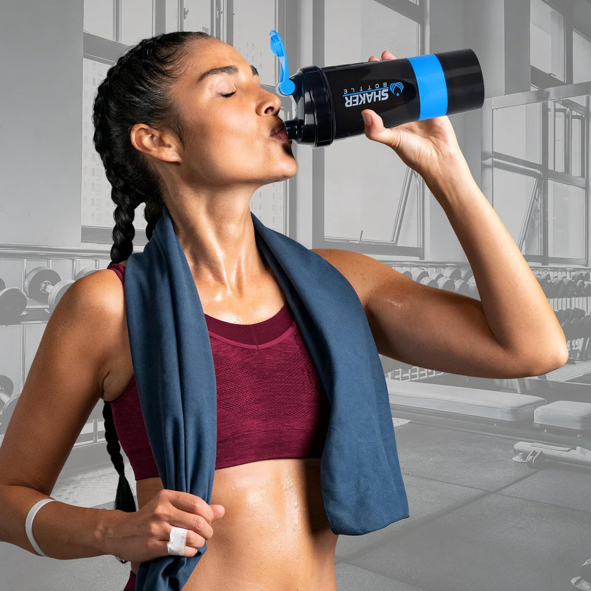 XTK 16OZ Bottle, Shaker Water Bottle with Protein Powder Storage, Mix Ball, Leak Proof for Fitness and Sports Activities, BPA Free