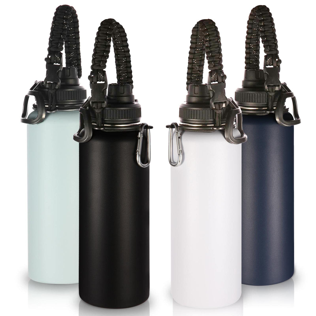 Volhoply Insulated Water Bottles Bulk 8 Pack, 40 oz Stainless Steel Sports Bottle with Paracord Handle Spout Lid, Vacuum Metal Travel Cups with Wide Mouth,Reusable Large Water Cup(Army Green,8 Set)