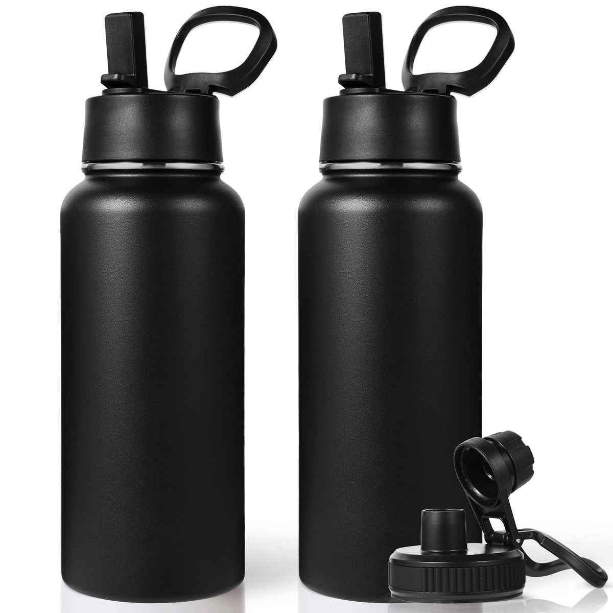 Neihepal 32 oz Insulated Water Bottles Bulk with 2 Lids (Straw & Spout Lid), Stainless Steel Double Wall Water Bottle, Keeps Cold 24H & Hot 12H (Eight Color,8 Pack)