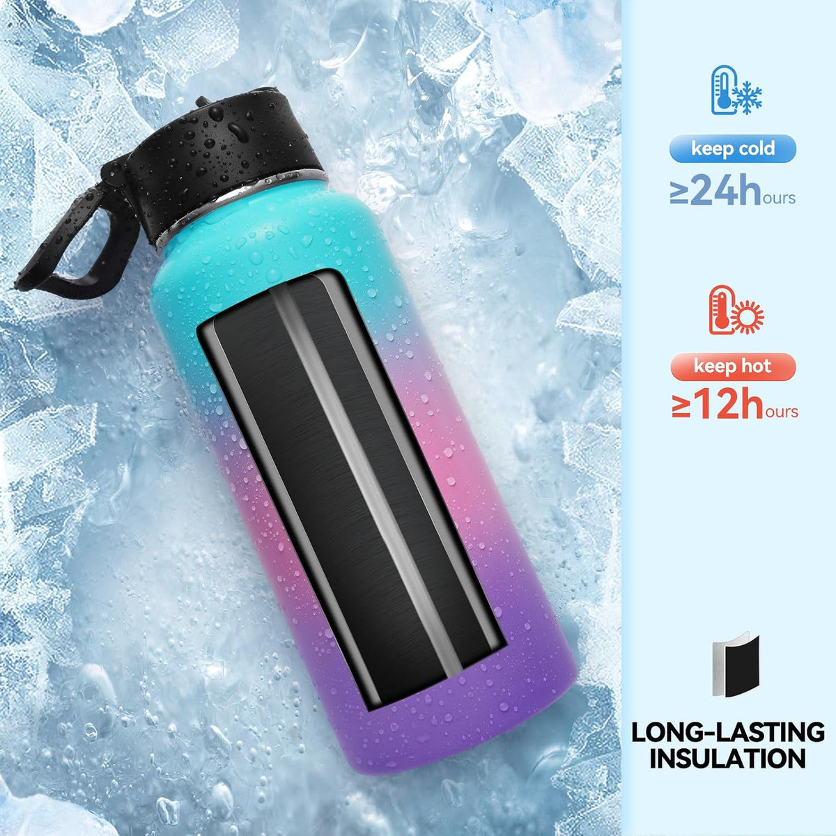 Neihepal 32 oz Insulated Water Bottles Bulk with 2 Lids (Straw & Spout Lid), Stainless Steel Double Wall Water Bottle, Keeps Cold 24H & Hot 12H (Eight Color,8 Pack)
