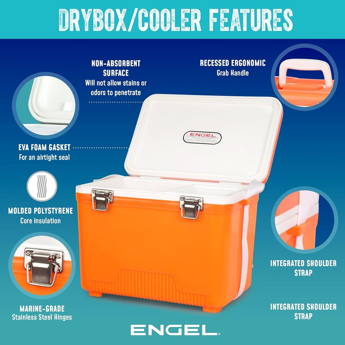 Engel 19qt Leak-Proof, Air Tight, Drybox Cooler and Small Hard Shell Lunchbox for Men and Women