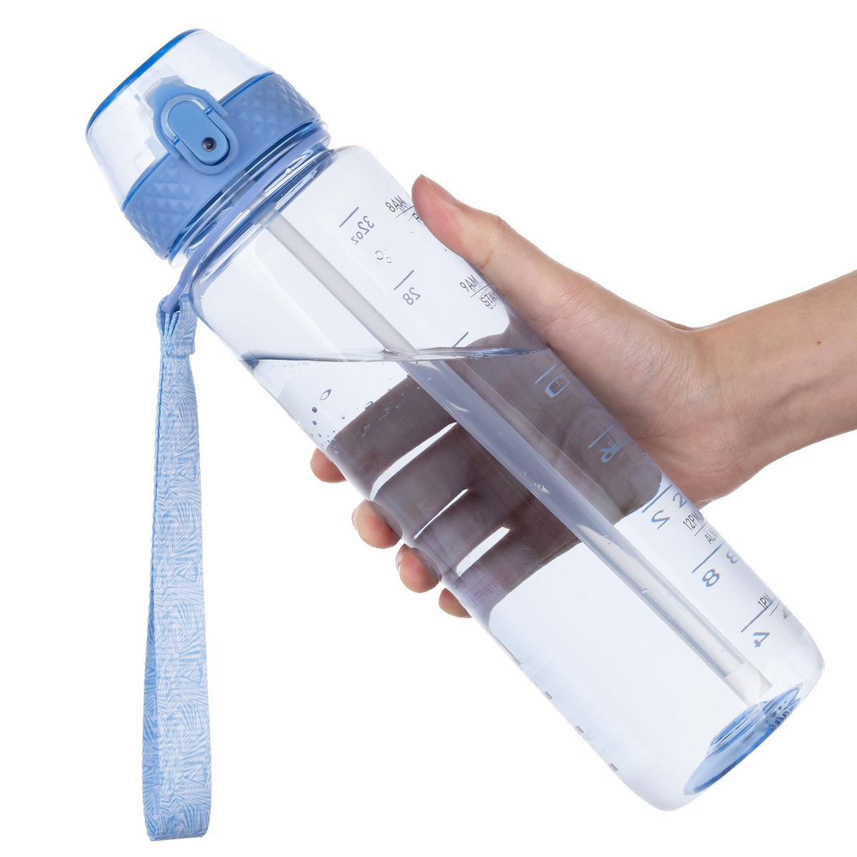 GOPPUS 32oz Clear Motivational Water Bottle with Straw & Time Marker, BPA Free Tritan Leakproof Sports Bottle, Wide Mouth Reusable Bottle for Gym, Hiking, Travel, School & Office（Clear）