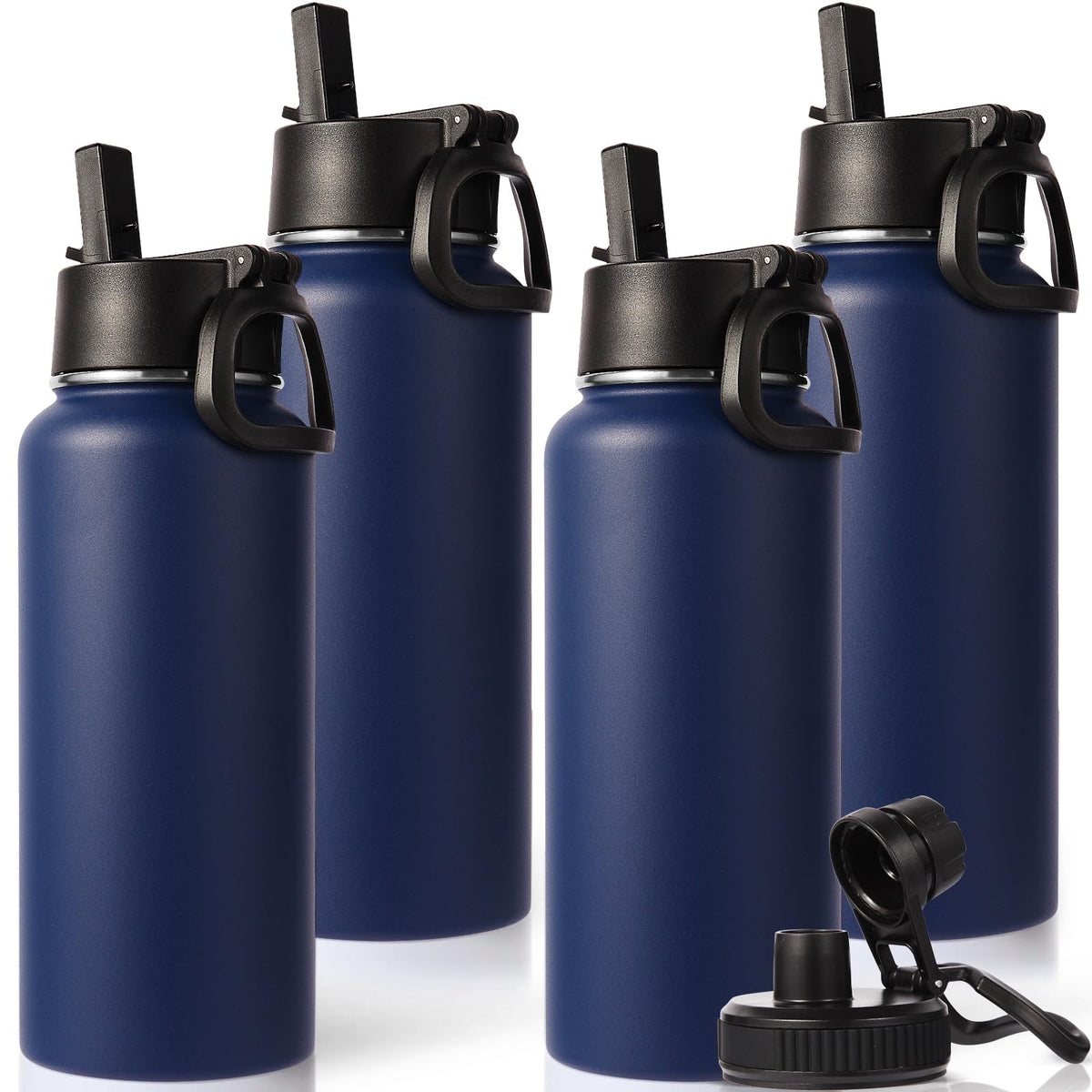 Neihepal 32 oz Insulated Water Bottles Bulk with 2 Lids (Straw & Spout Lid), Stainless Steel Double Wall Water Bottle, Keeps Cold 24H & Hot 12H (Eight Color,8 Pack)