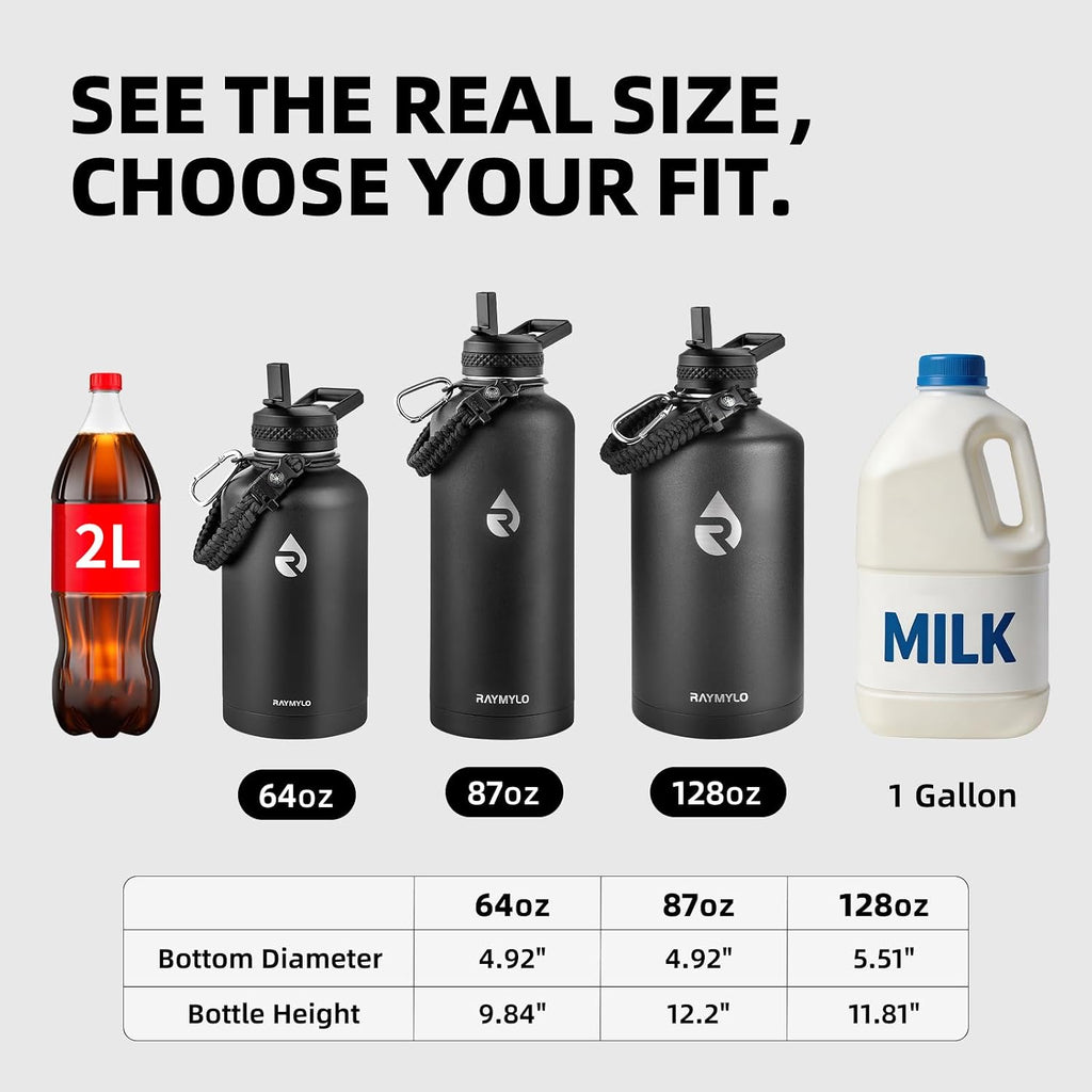 RAYMYLO One Gallon Water Bottle Insulated 128 oz, Stainless Steel
