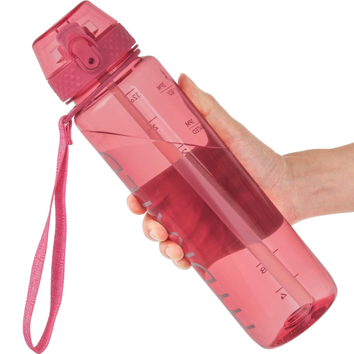 GOPPUS 32oz Clear Motivational Water Bottle with Straw & Time Marker, BPA Free Tritan Leakproof Sports Bottle, Wide Mouth Reusable Bottle for Gym, Hiking, Travel, School & Office（Clear）