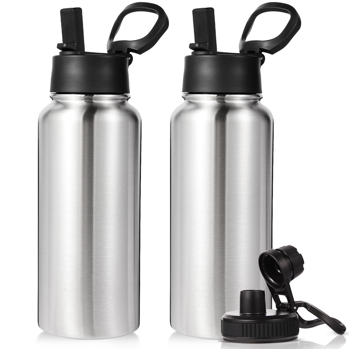 Neihepal 32 oz Insulated Water Bottles Bulk with 2 Lids (Straw & Spout Lid), Stainless Steel Double Wall Water Bottle, Keeps Cold 24H & Hot 12H (Eight Color,8 Pack)