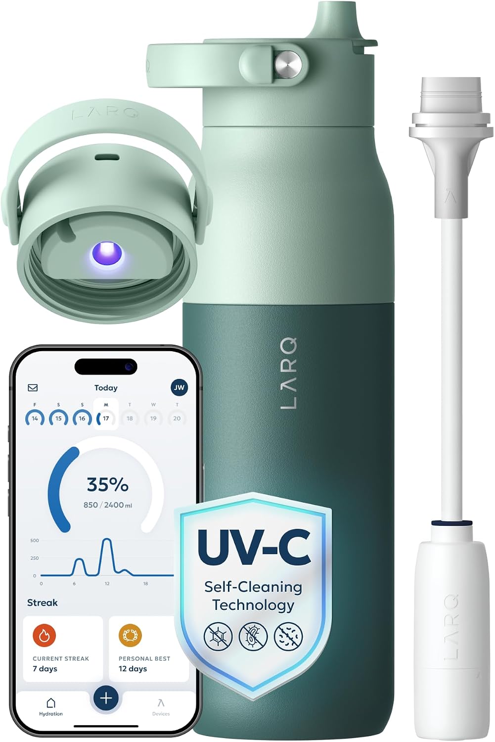 LARQ PureVis 2 Smart UV-C Self-Cleaning Insulated Water Bottle Filter Straw