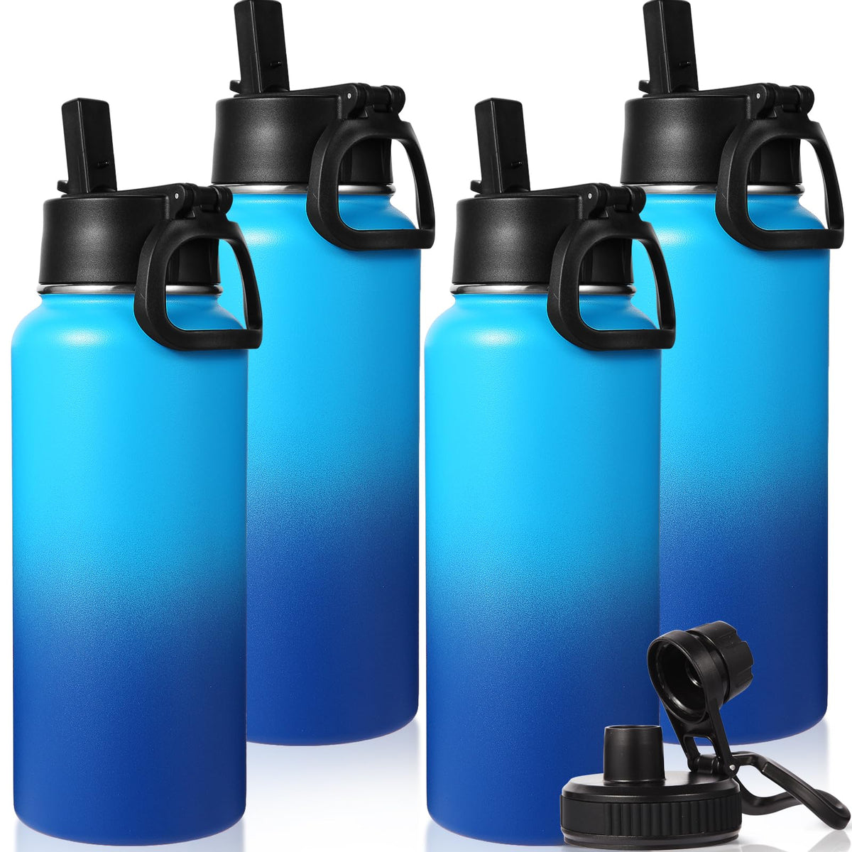 Neihepal 32 oz Insulated Water Bottles Bulk with 2 Lids (Straw & Spout Lid), Stainless Steel Double Wall Water Bottle, Keeps Cold 24H & Hot 12H (Eight Color,8 Pack)