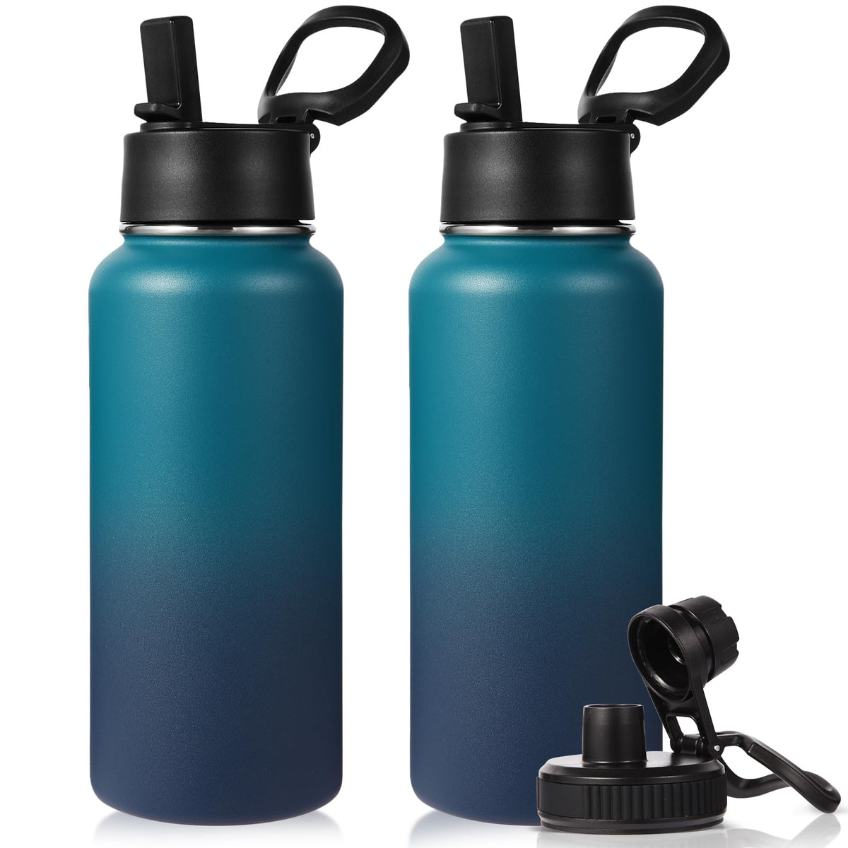 Neihepal 32 oz Insulated Water Bottles Bulk with 2 Lids (Straw & Spout Lid), Stainless Steel Double Wall Water Bottle, Keeps Cold 24H & Hot 12H (Eight Color,8 Pack)