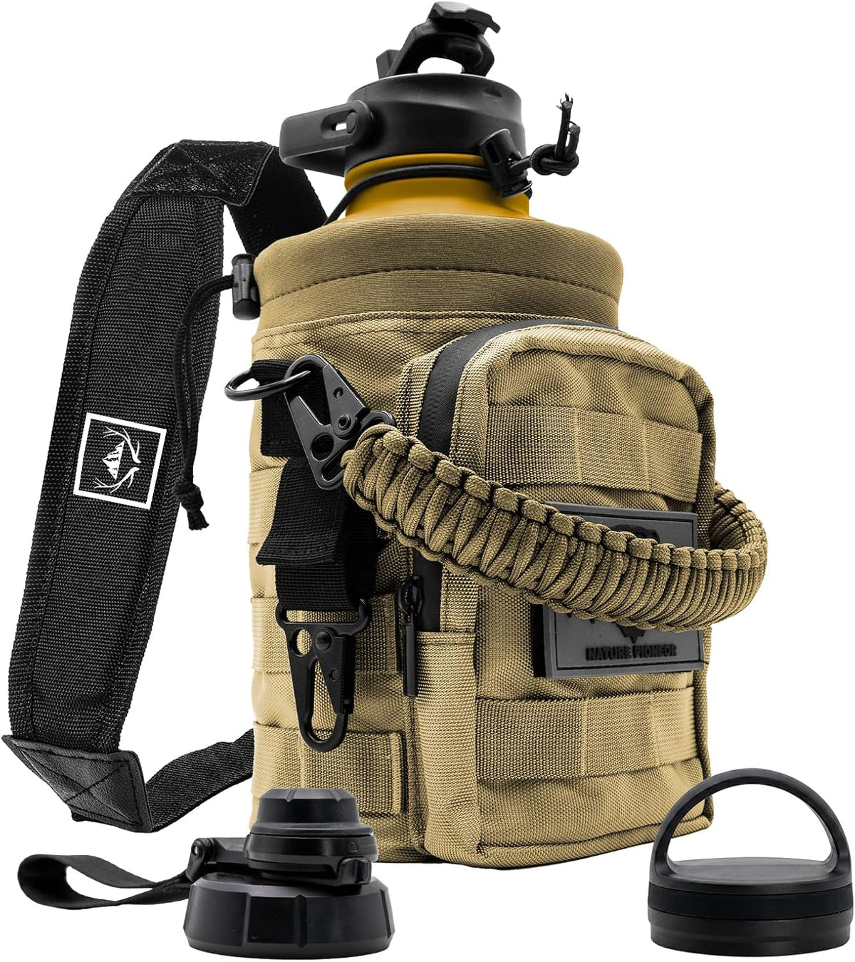 NATURE PIONEOR 64 oz Tactical Water Bottle with MOLLE Bottle Pouch & 3 Lids