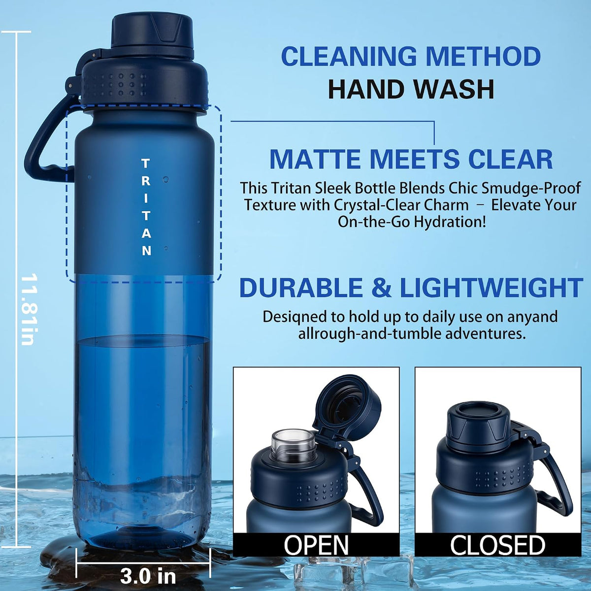 OLDLEY 32oz Matte Water Bottle with Handle, Tritan Leakproof Sports Bottle