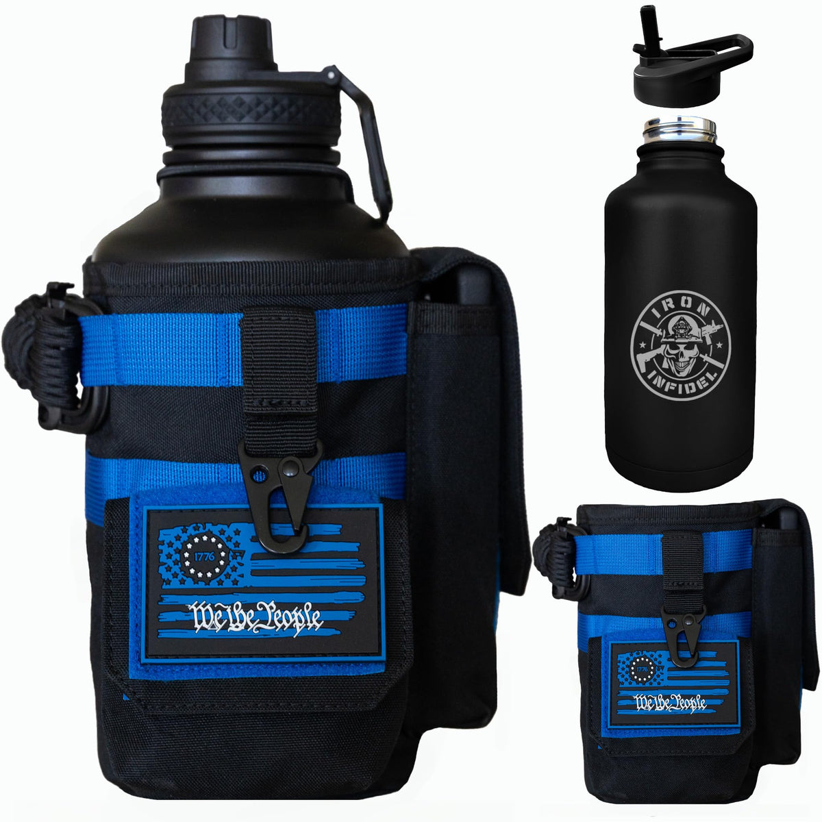 Iron Infidel Battle Bottle - One Gallon Insulated Water Bottle with Dual Carry Handles - 128 oz Tactical Stainless Steel Water Jug & Rugged Extra Large Sleeve With Storage (Black Camo 128 Ounces)