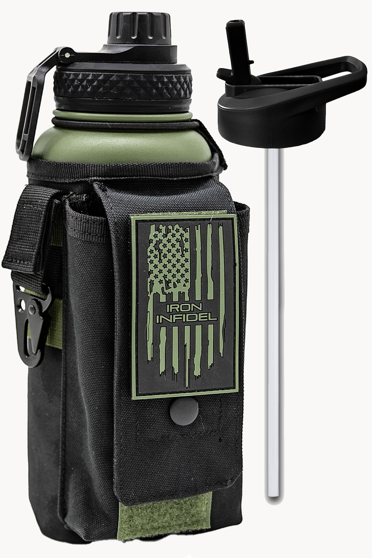 Iron Infidel Battle Bottle - One Gallon Insulated Water Bottle with Dual Carry Handles - 128 oz Tactical Stainless Steel Water Jug & Rugged Extra Large Sleeve With Storage (OCP Camo 128 Ounces)