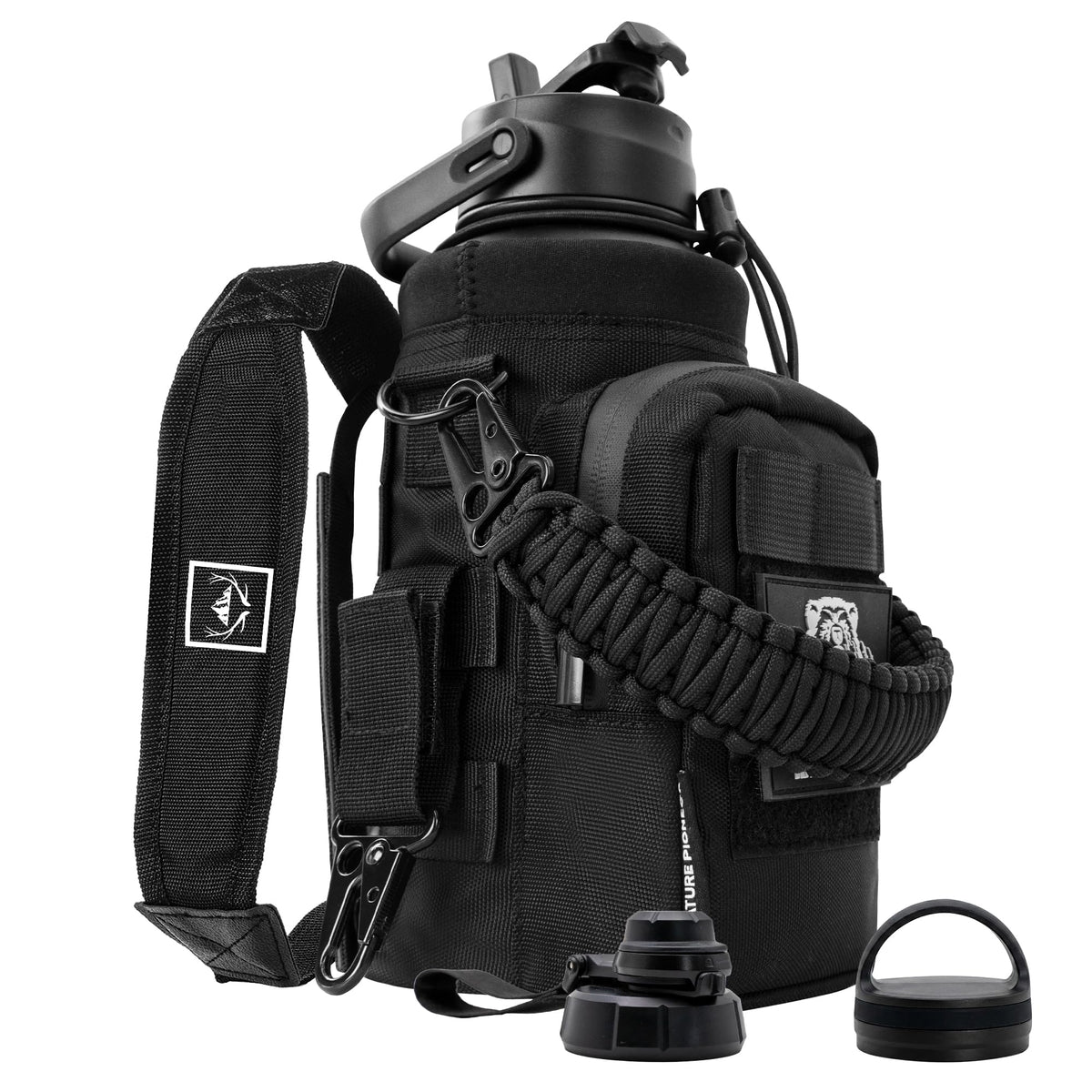 NATURE PIONEOR 64 oz Tactical Water Bottle with MOLLE Bottle Pouch & 3 Lids
