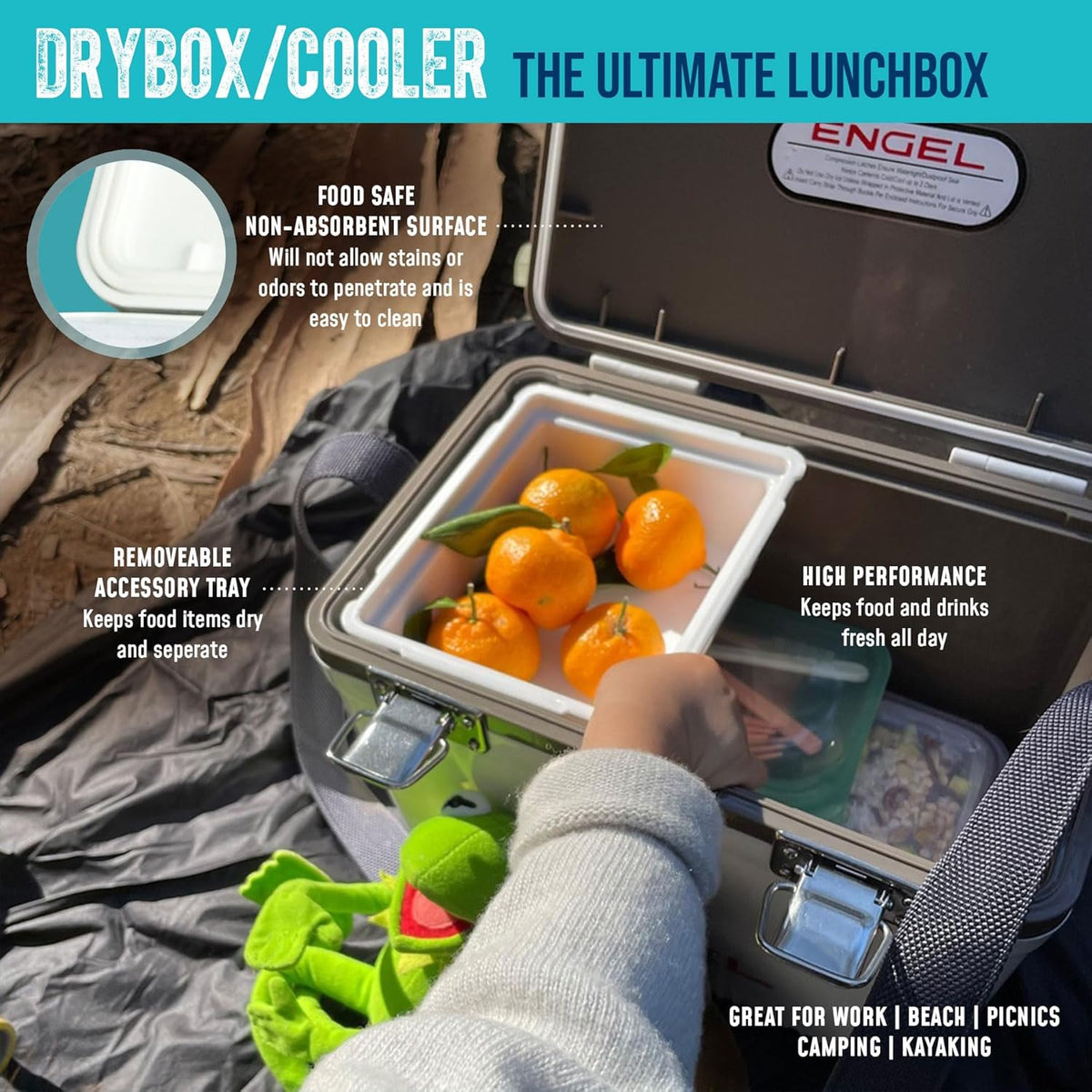 Engel UC7 7.5qt Leak-Proof, Air Tight, Drybox Cooler and Small Hard Shell Lunchbox for Men and Women