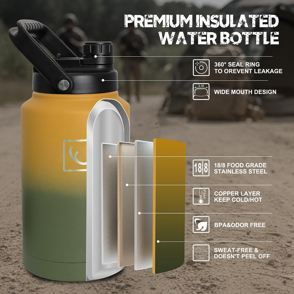 NATURE PIONEOR 128oz/1 Gallon Tactical Water Bottle with MOLLE Bottle Pouch