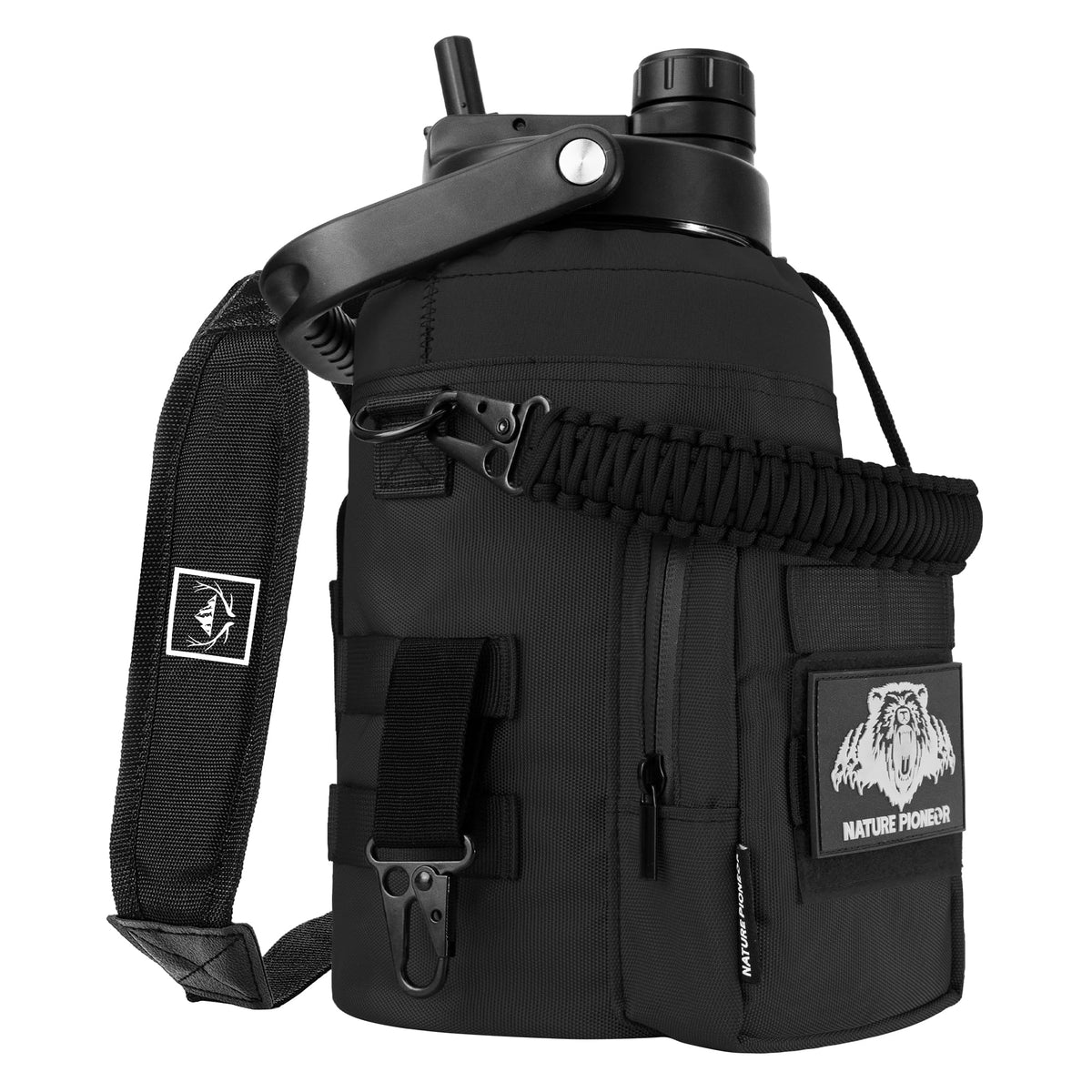 NATURE PIONEOR 64 oz Tactical Water Bottle with MOLLE Bottle Pouch & 3 Lids