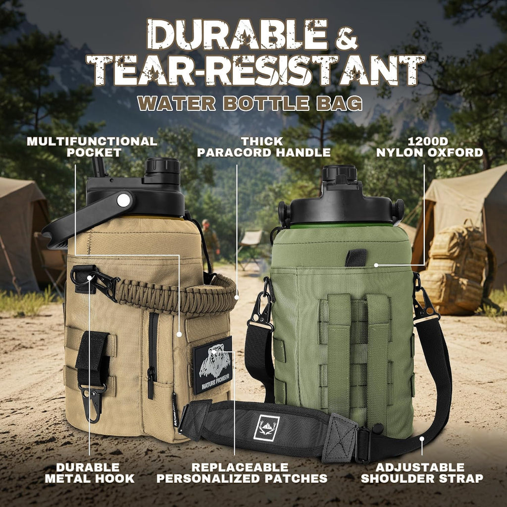 NATURE PIONEOR 128oz/1 Gallon Tactical Water Bottle with MOLLE Bottle Pouch