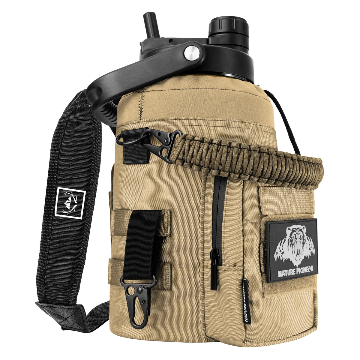 NATURE PIONEOR 64 oz Tactical Water Bottle with MOLLE Bottle Pouch & 3 Lids