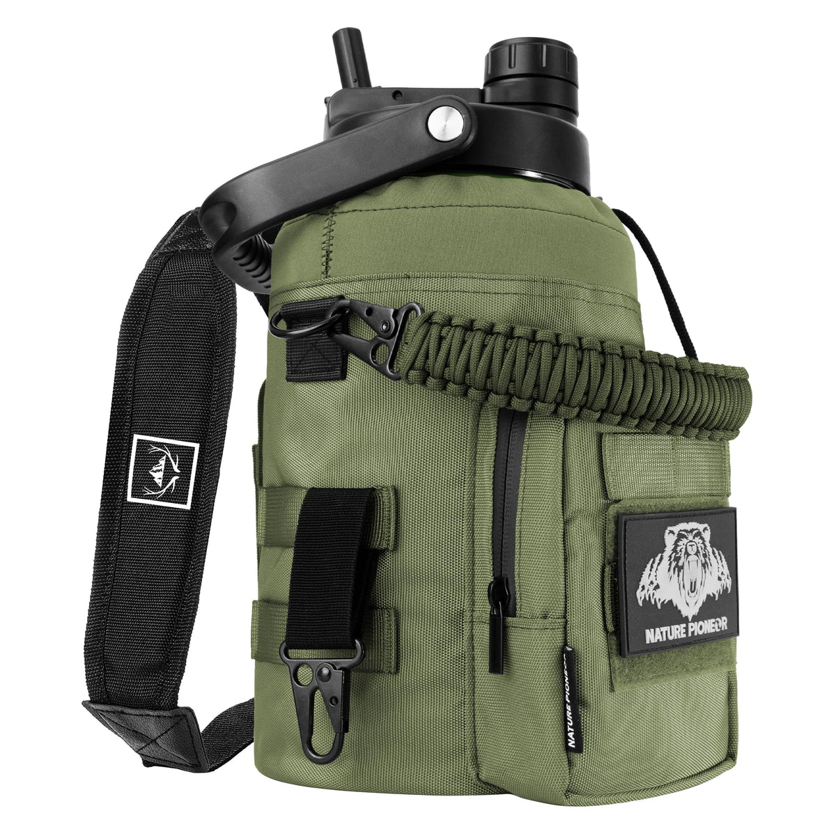 NATURE PIONEOR 64 oz Tactical Water Bottle with MOLLE Bottle Pouch & 3 Lids